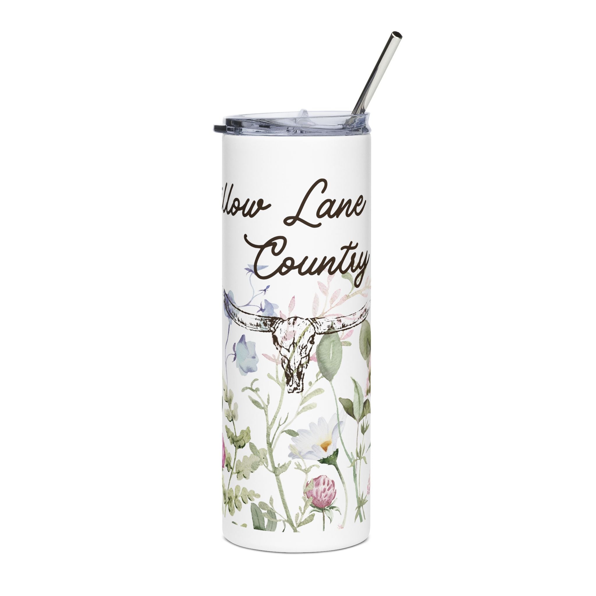 Wildflower Botanical Script Tumbler 20oz | Stainless Steel Slim Cup