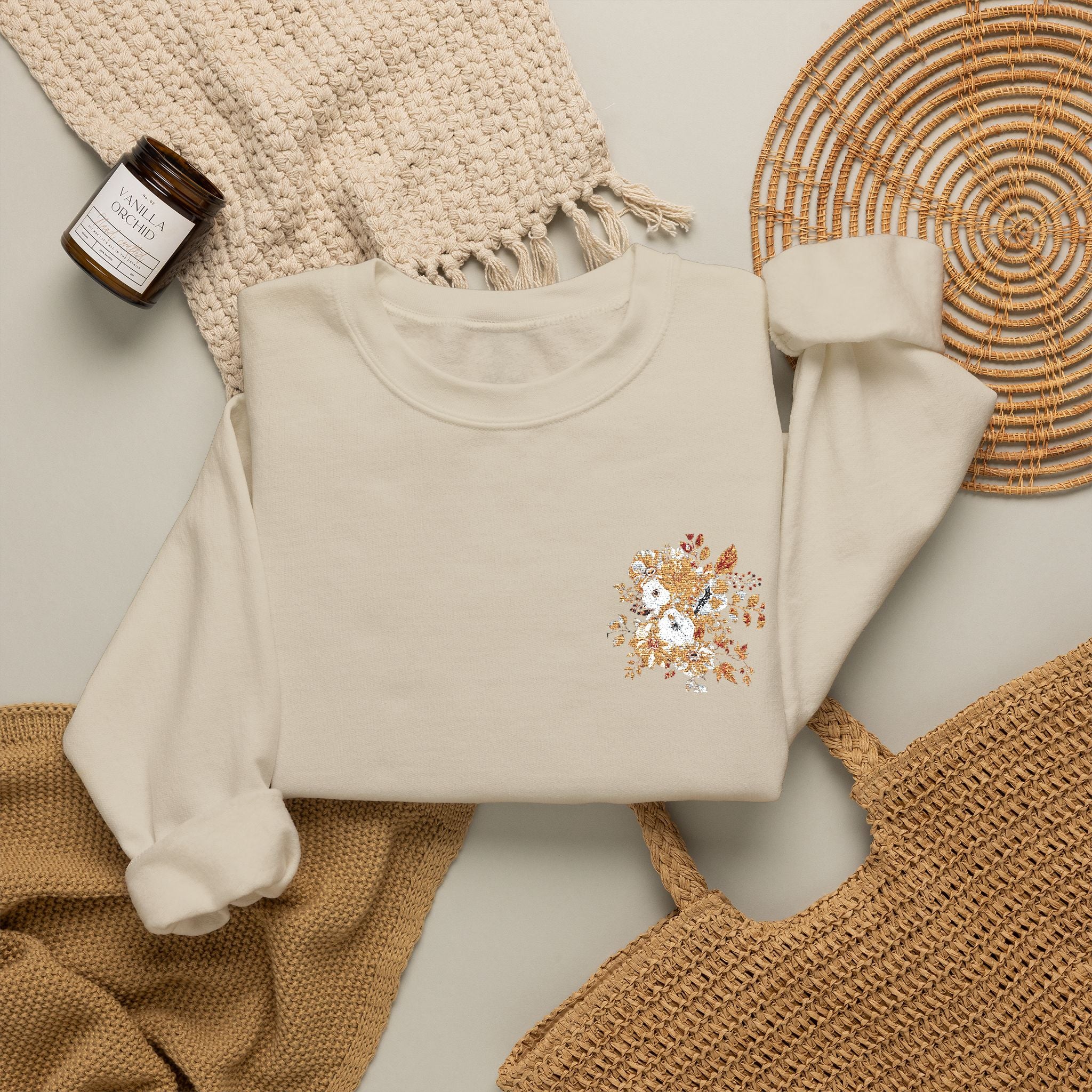 Womens Floral Embroidered Crewneck