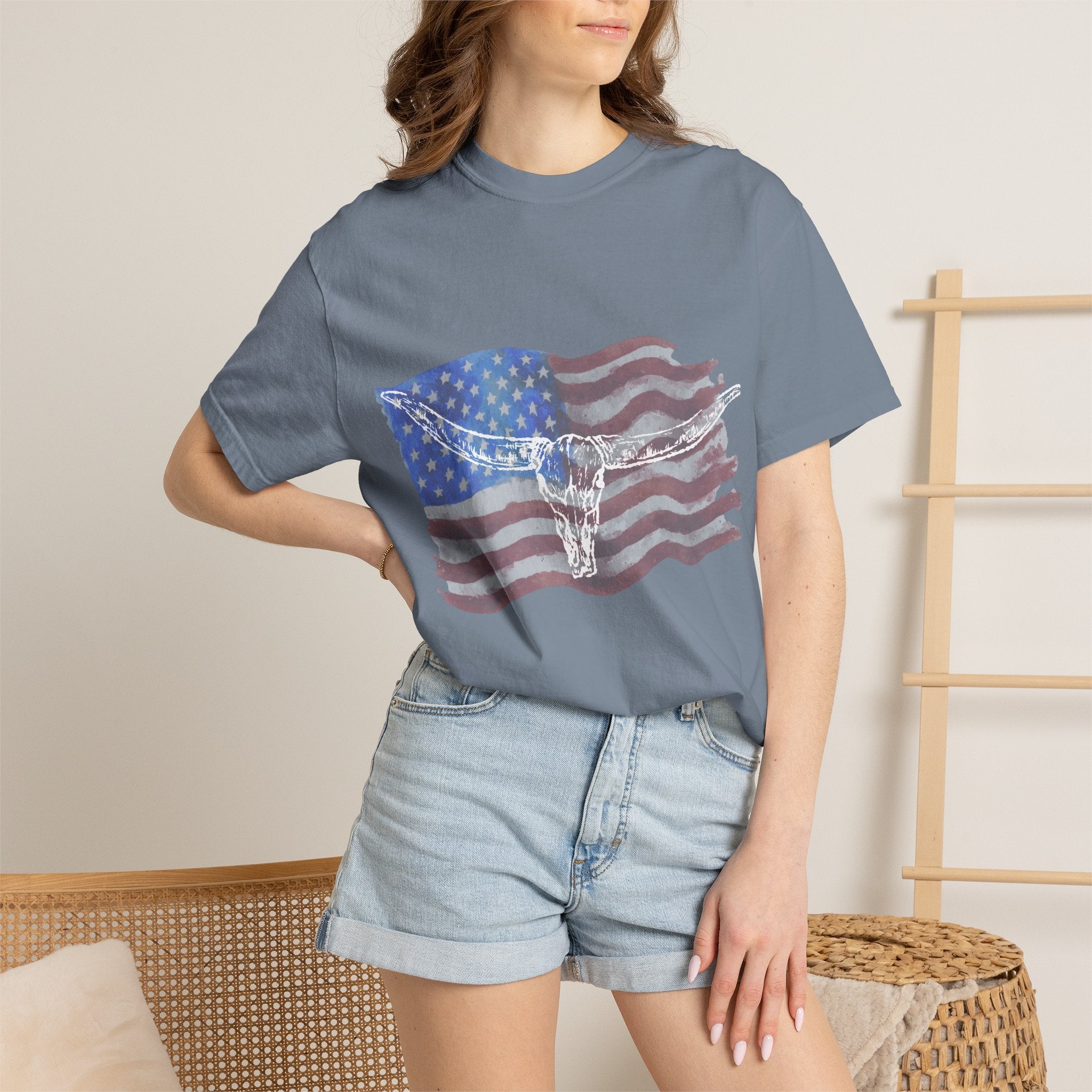 Unisex American Flag Longhorn T-Shirt