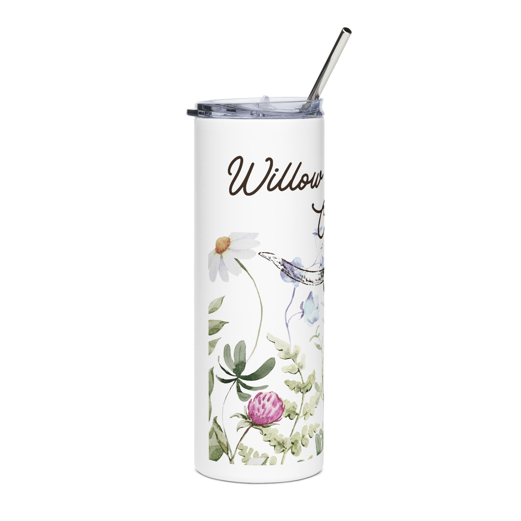 Wildflower Botanical Script Tumbler 20oz | Stainless Steel Slim Cup