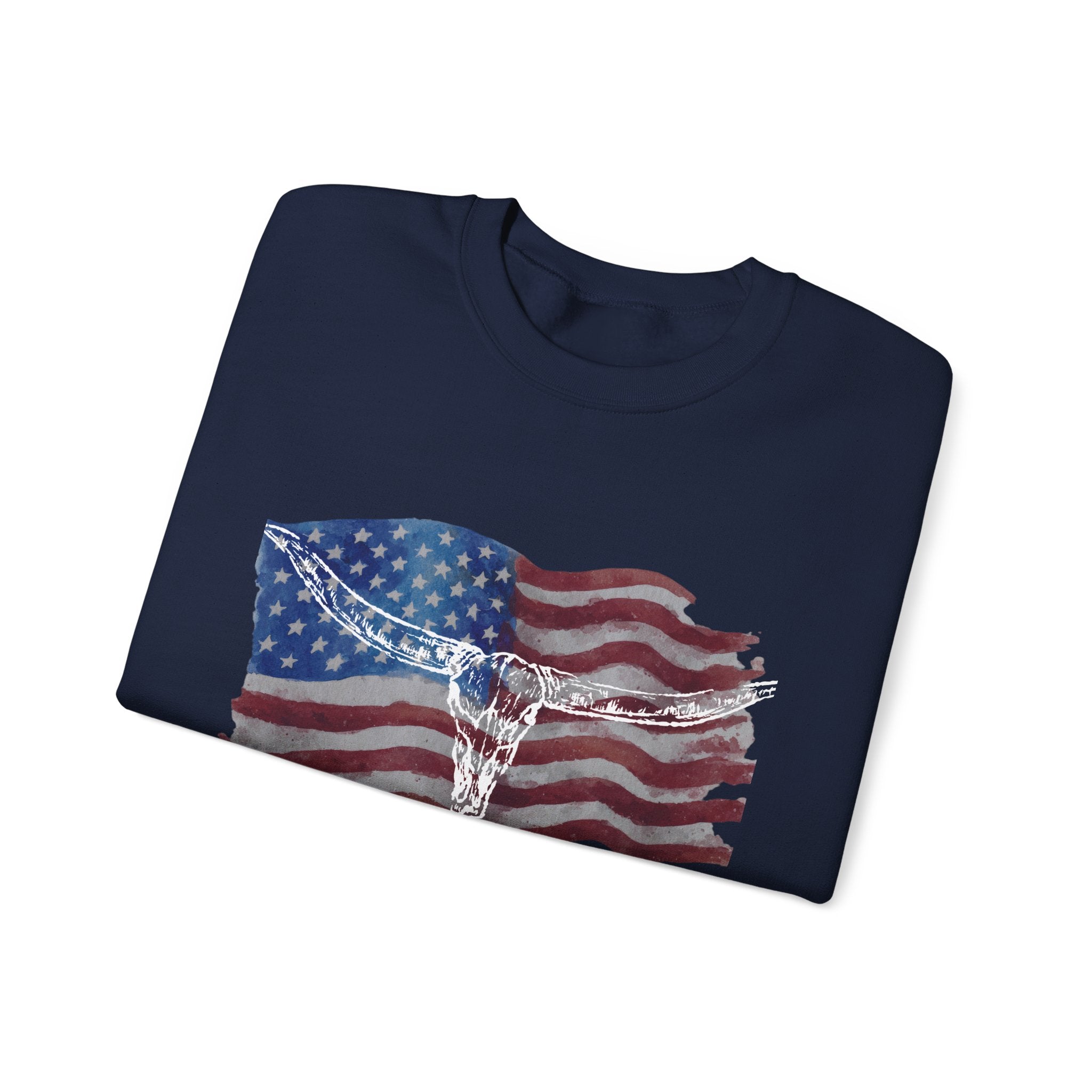 American Flag Patriotic Longhorn Crewneck