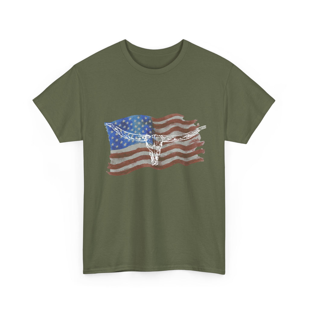 American Flag Longhorn Tee