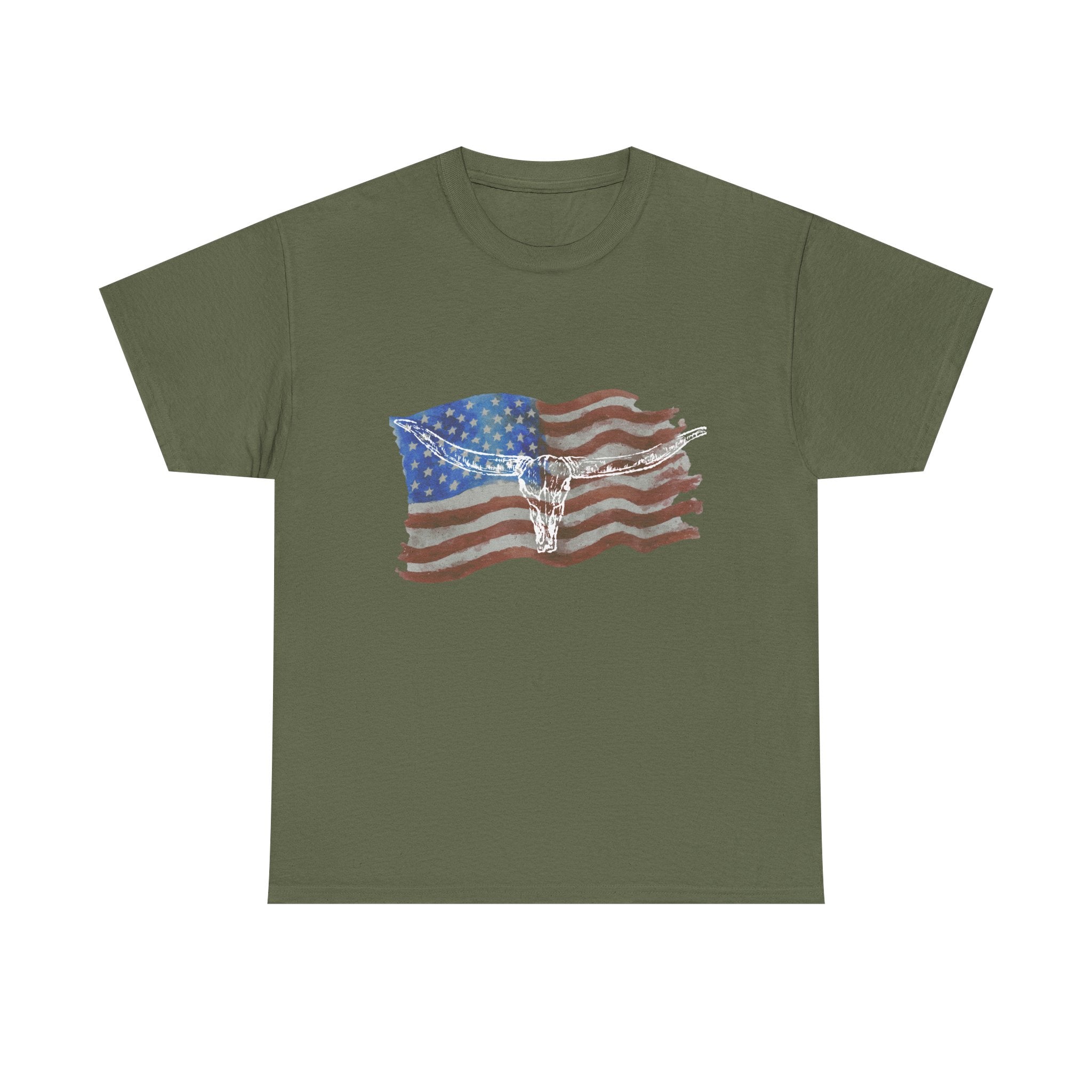 American Flag Longhorn Tee