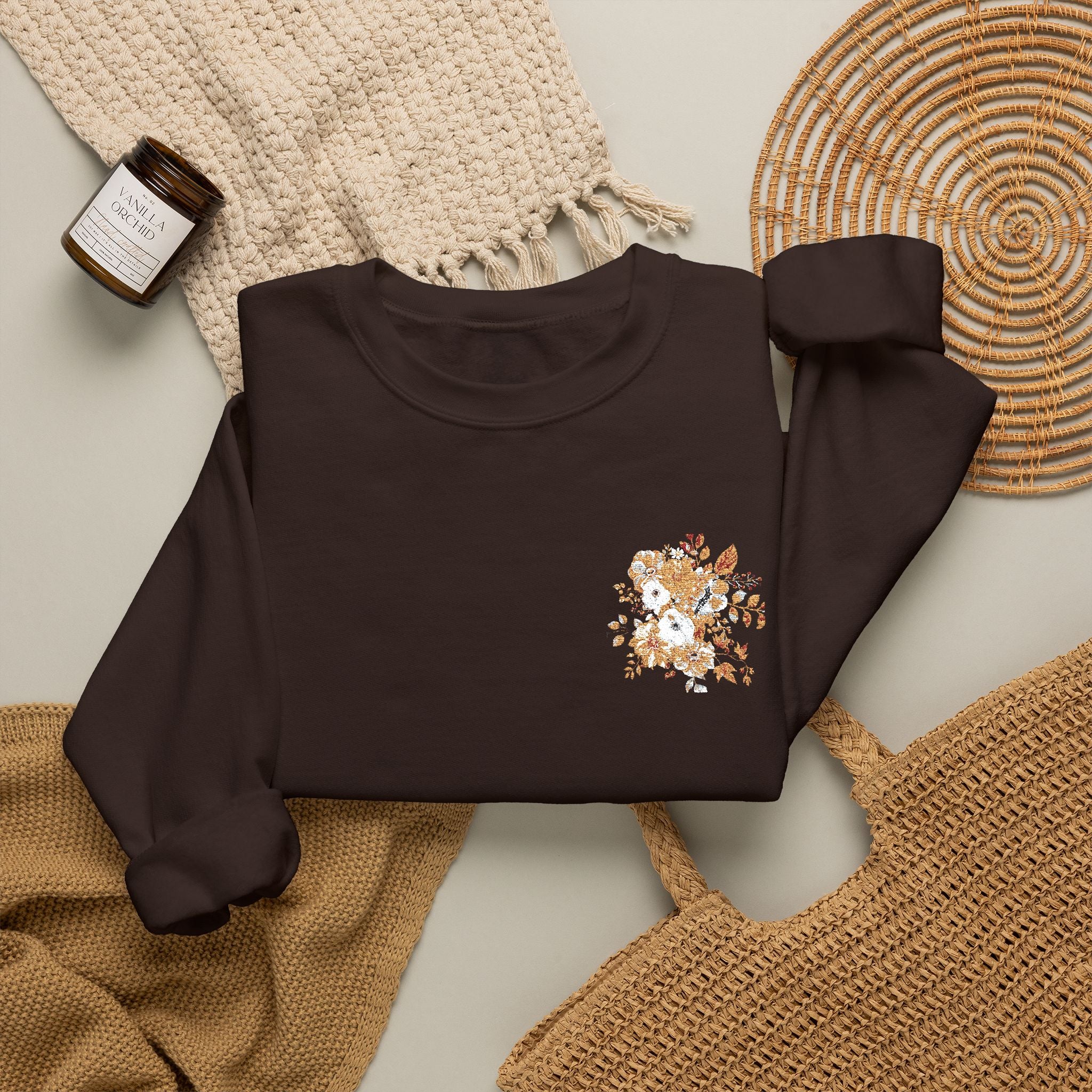 Womens Floral Embroidered Crewneck