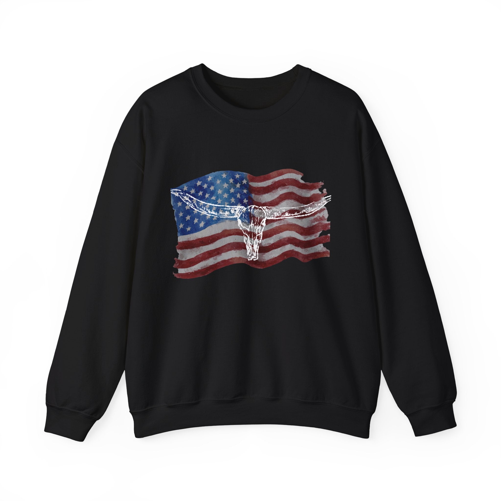 American Flag Patriotic Longhorn Crewneck
