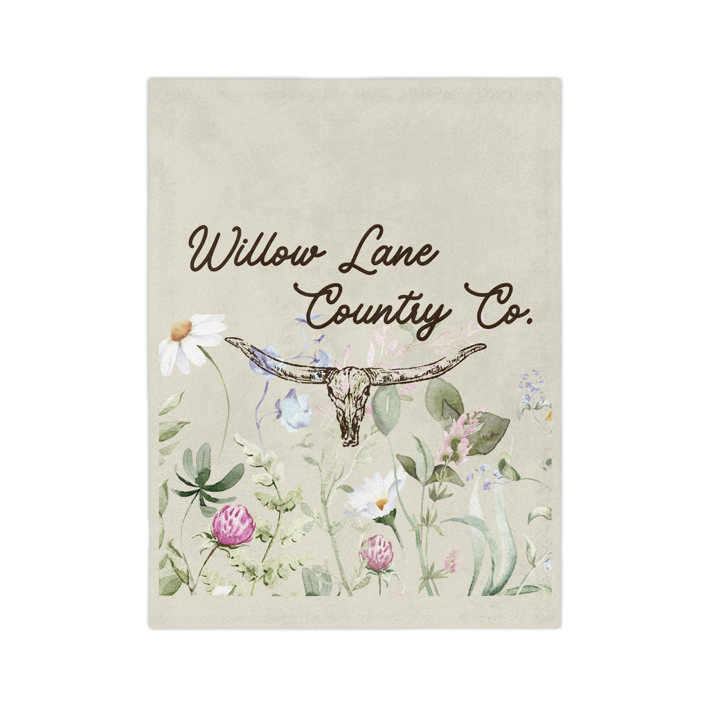 Western Longhorn Microfiber Throw Blanket - Floral Blanket - Boho Throw Blanket