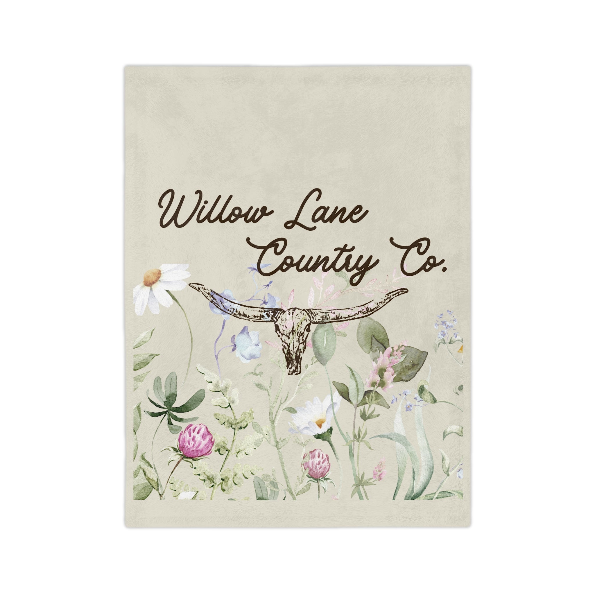 Western Longhorn Microfiber Throw Blanket - Floral Blanket - Boho Throw Blanket