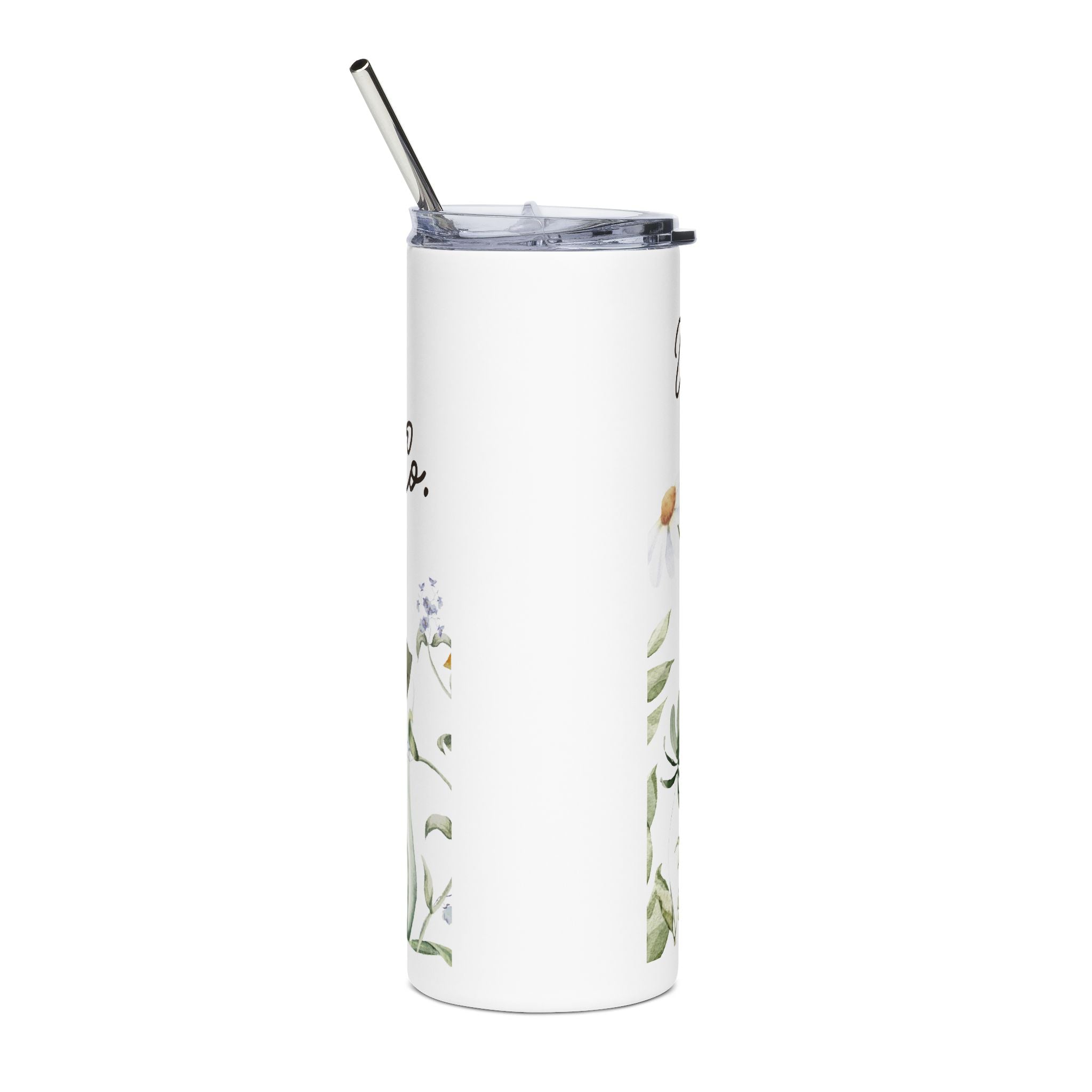 Wildflower Botanical Script Tumbler 20oz | Stainless Steel Slim Cup