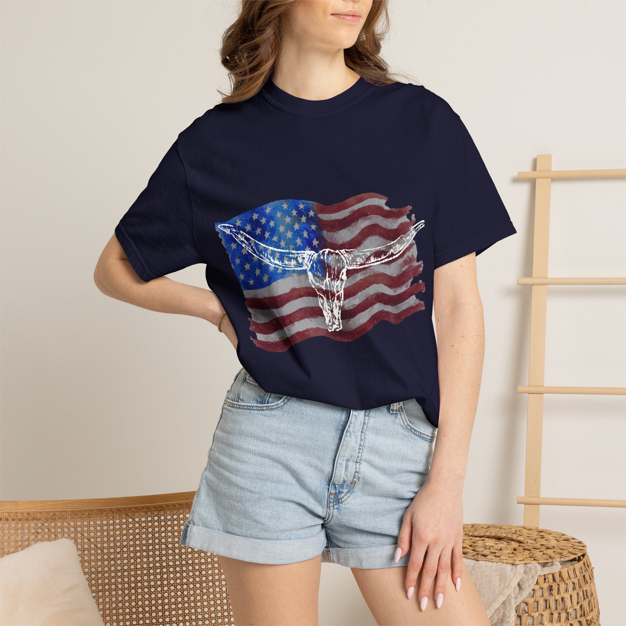 Unisex American Flag Longhorn T-Shirt