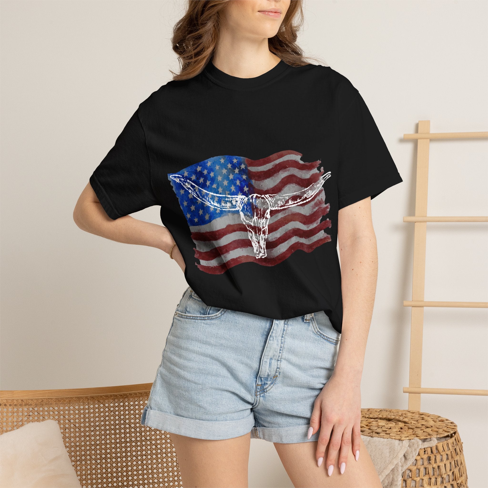 Unisex American Flag Longhorn T-Shirt