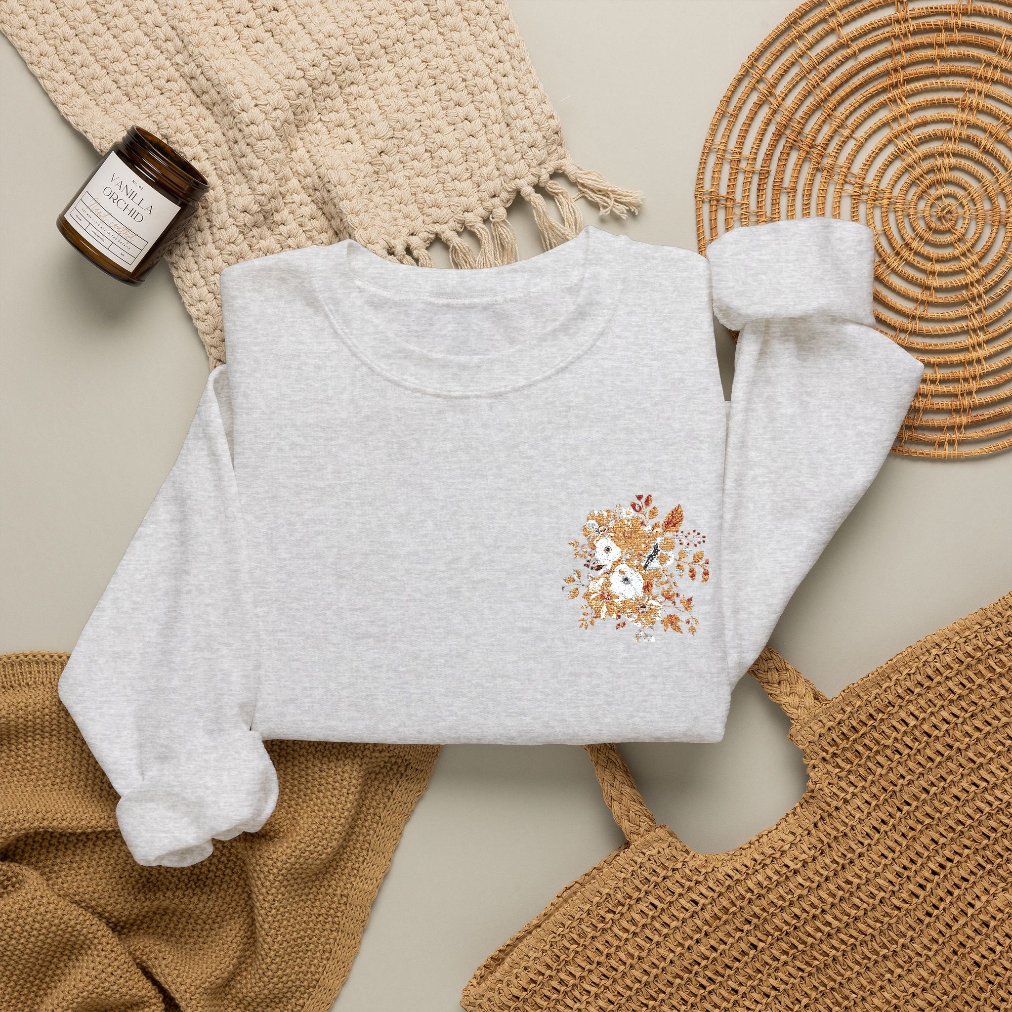 Womens Floral Embroidered Crewneck